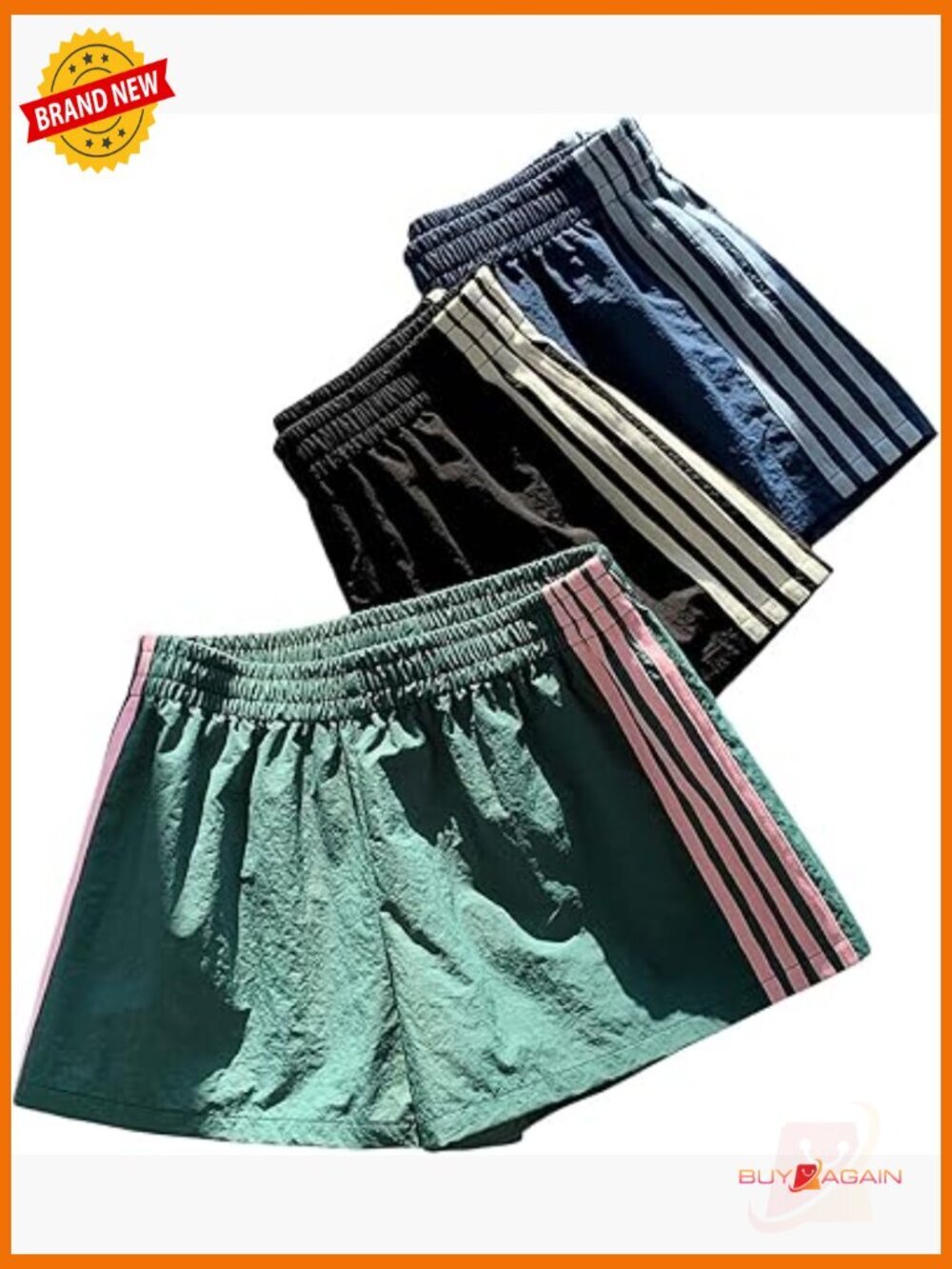 3 Pack Striped Track Shorts Y2k Elastic Waist Sports Sweat Shorts